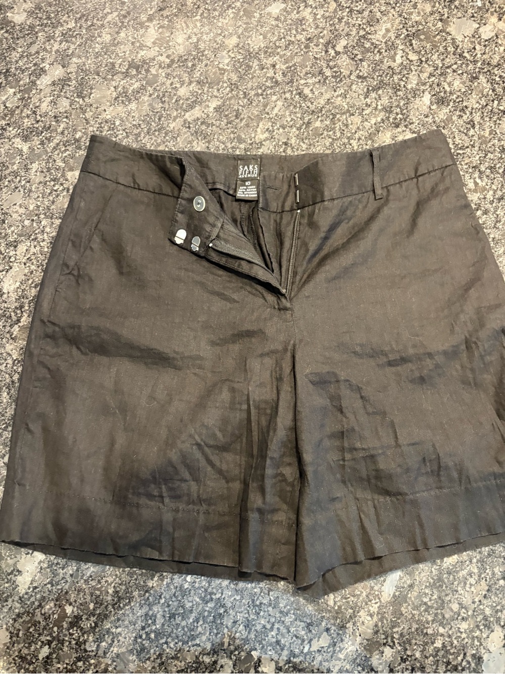 Saks Fifth Avenue Black Linen-Blend Women's Bermuda Shorts